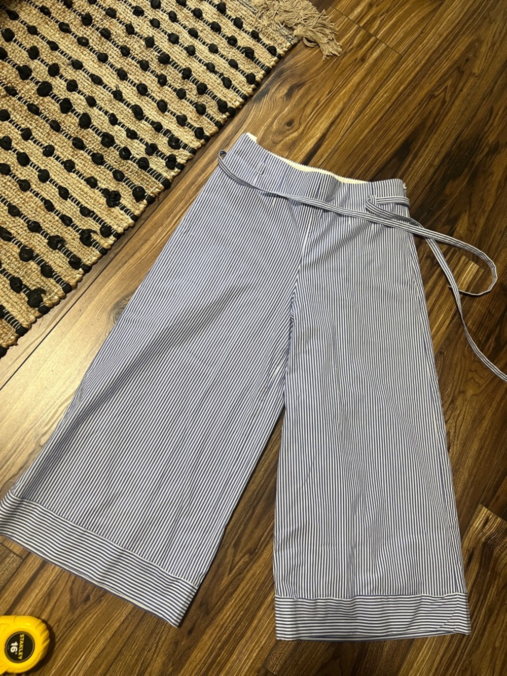 J. Crew Navy & White Pinstripe Wide-Leg Tie-Waist Pants